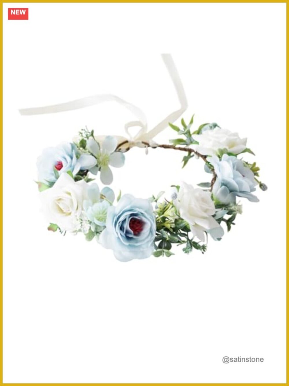 Floral Halo Headband Hair Wreath Bridal Flower Crown Adjustable Ribbon